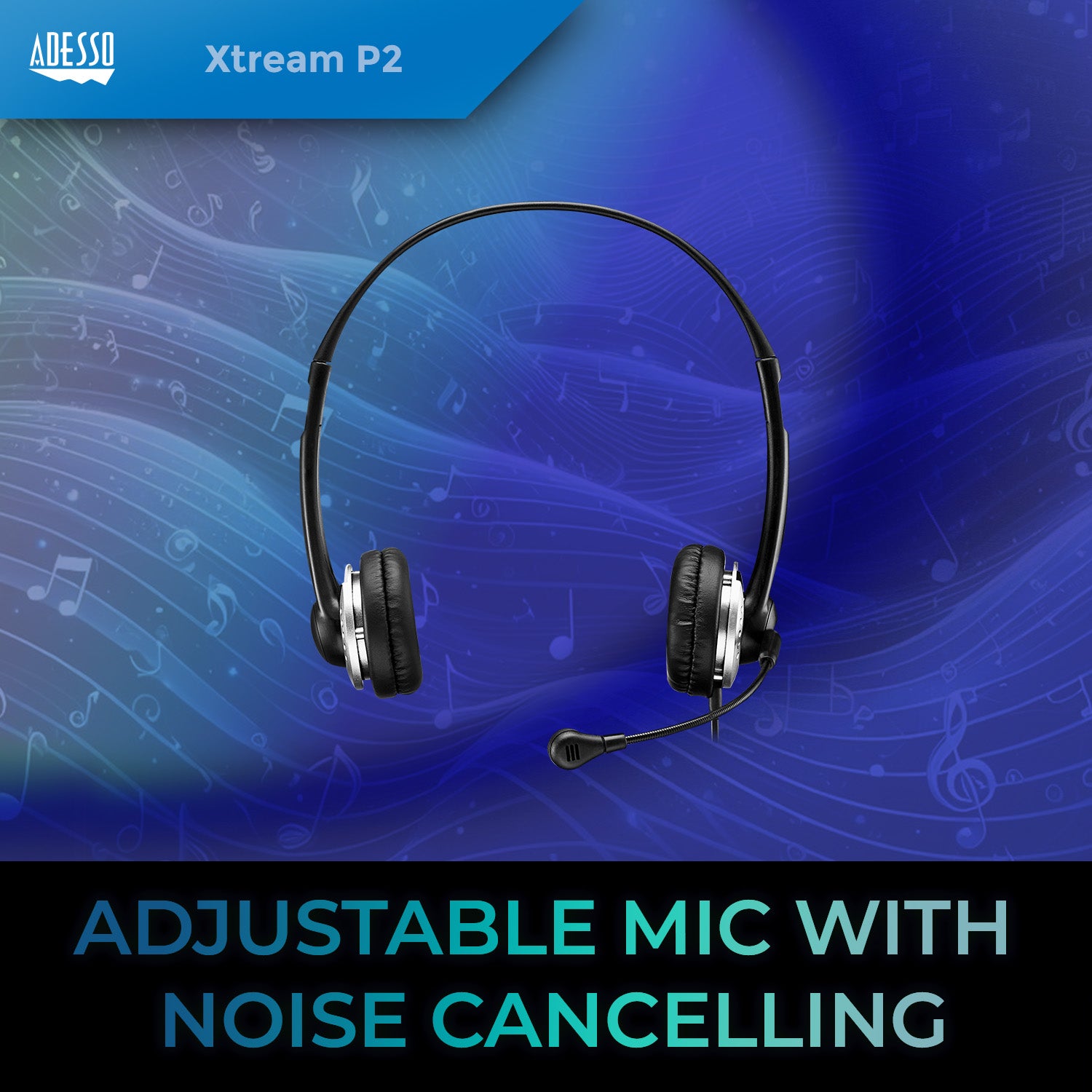 Adesso Xtream P2 USB Stereo Headset with Noise-Canceling Microphone