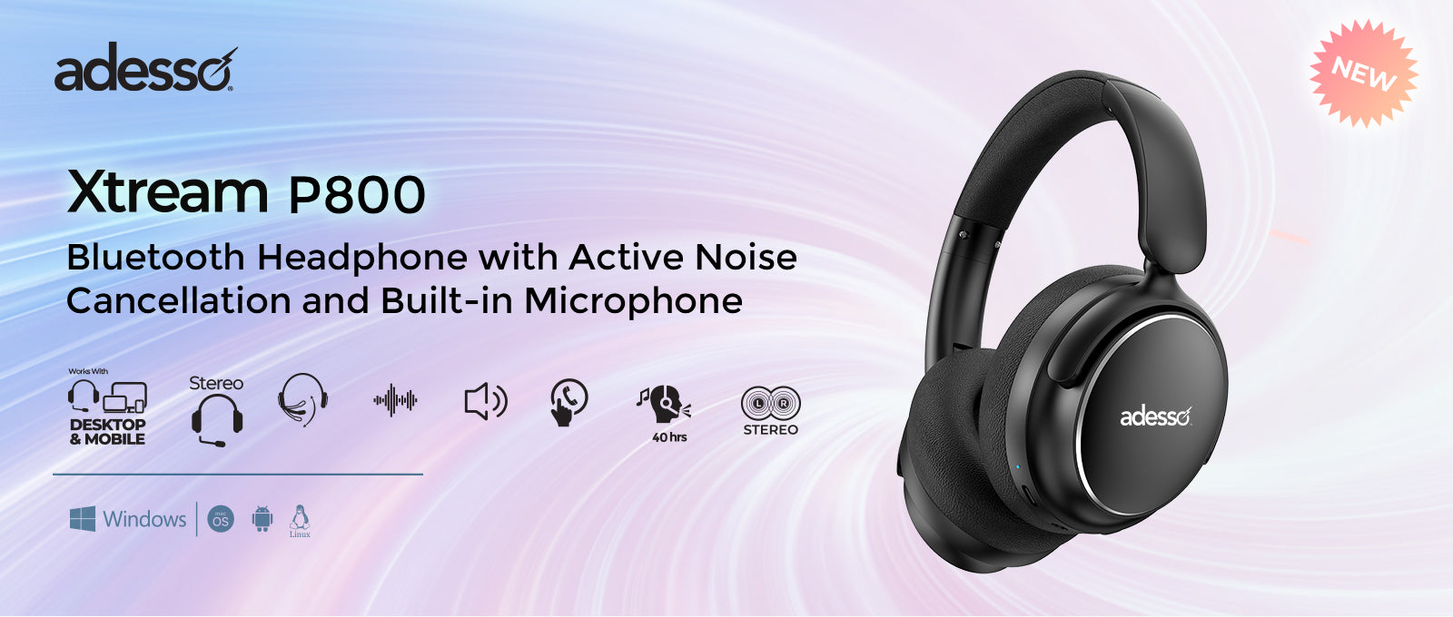 Adesso Xtream P800 Bone-Conduction Bluetooth Headset for Classroom & STEM Learning