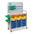 Gratnells MakerSpace Cart with 12 Shallow Blue & 3 Deep Yellow Trays and Accessory Pack