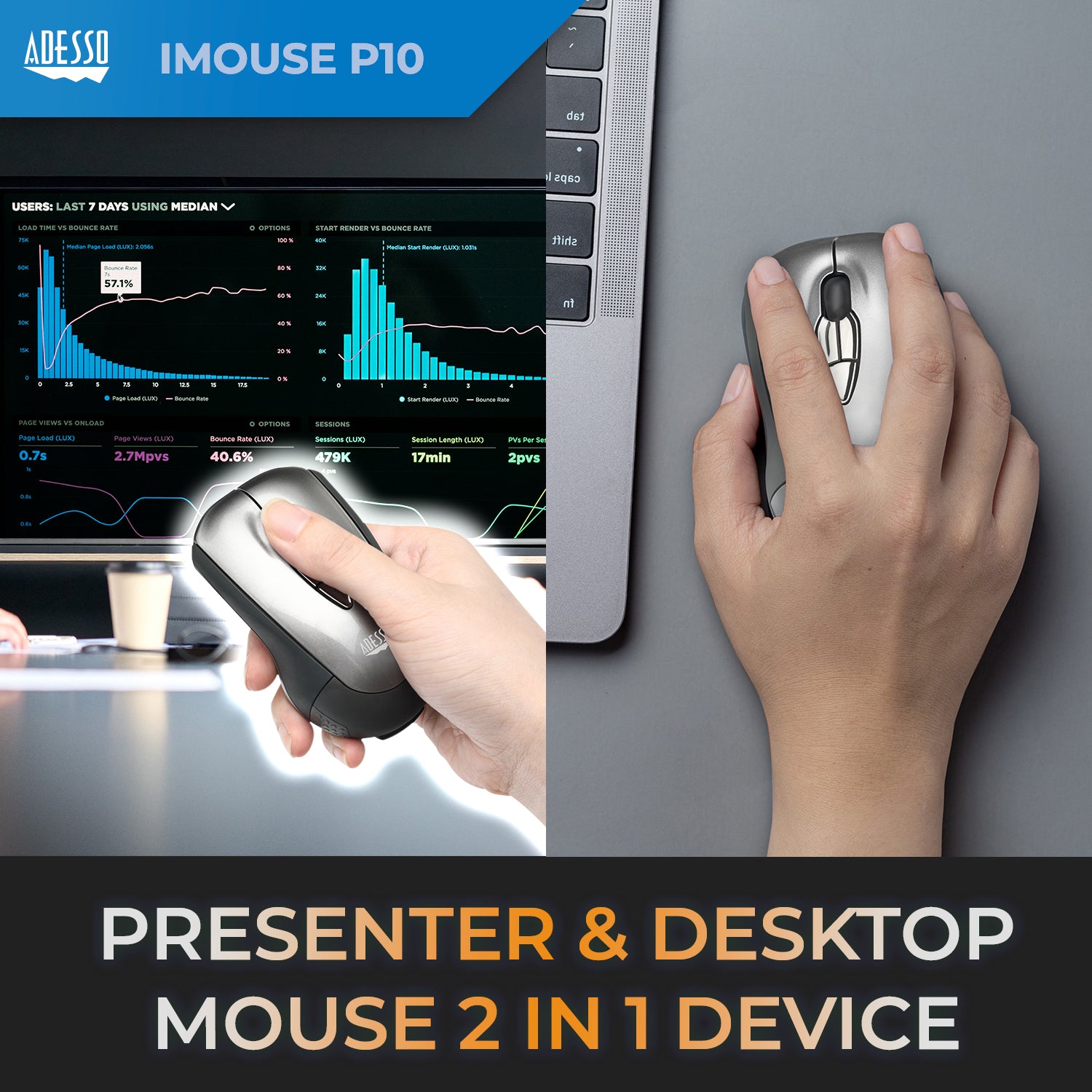 Adesso iMouse P10 Air Mouse Mobile Wireless Presentation Mouse