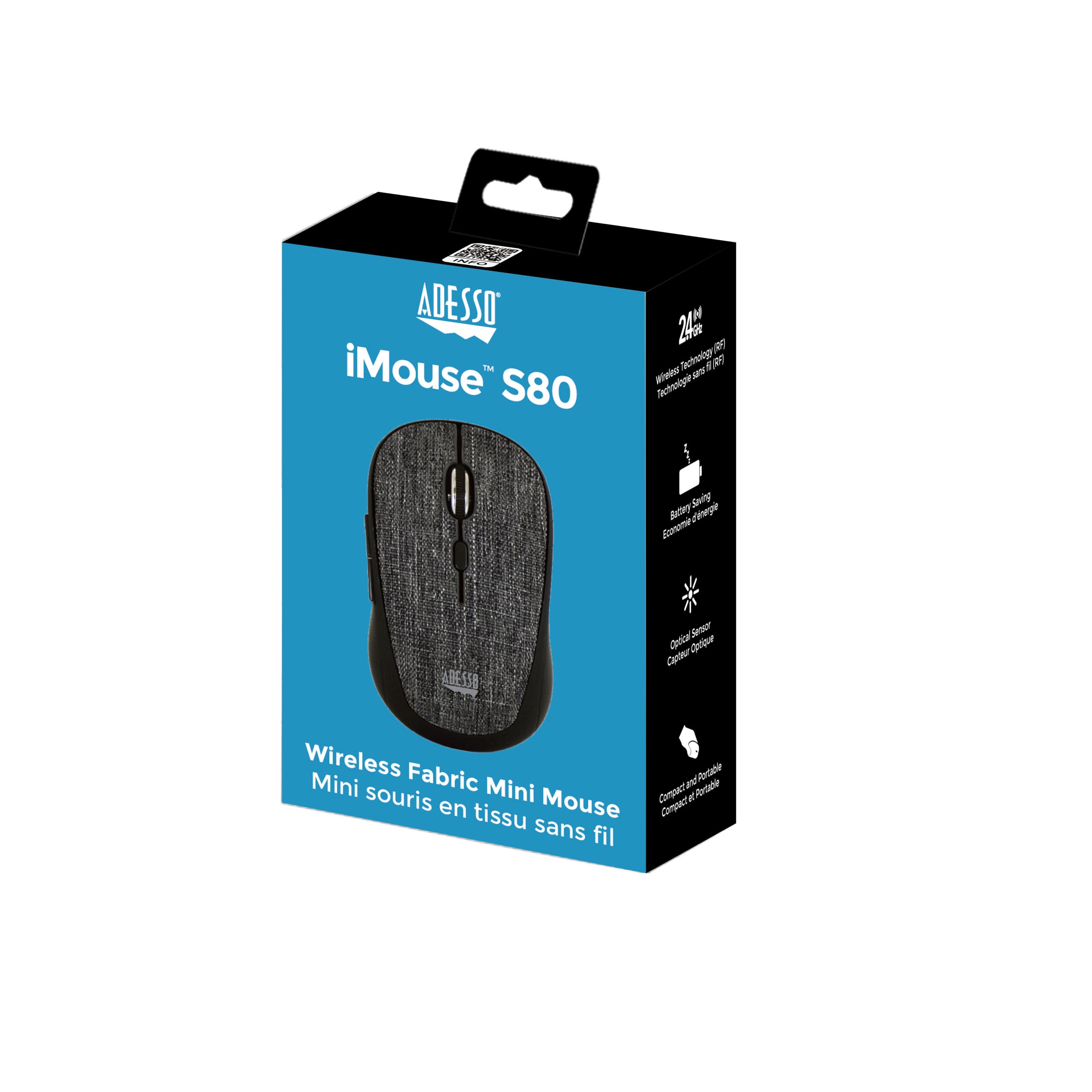 Adesso iMouse S80B Wireless Fabric Optical Mini Mouse – Black