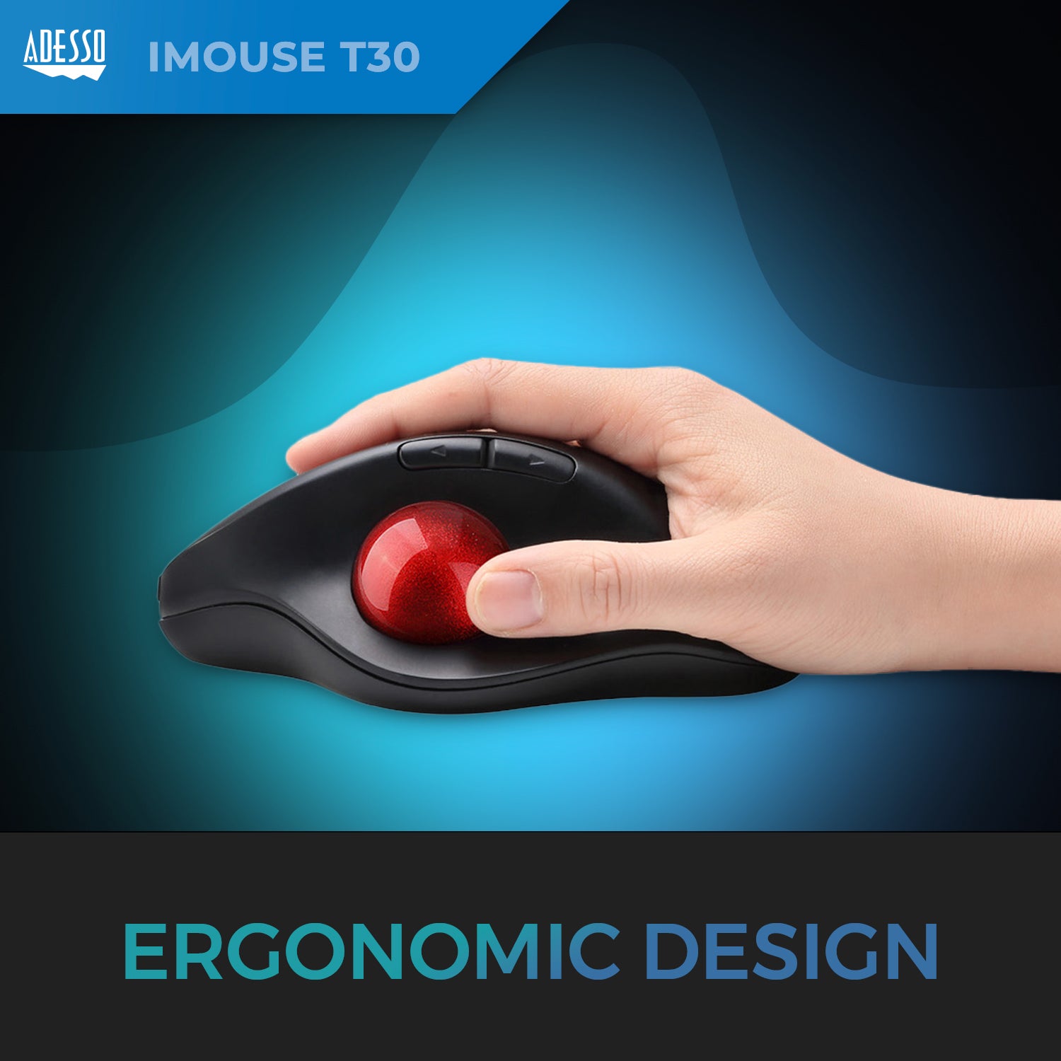 Adesso iMouse T30 Wireless Ergonomic Programmable Trackball Mouse