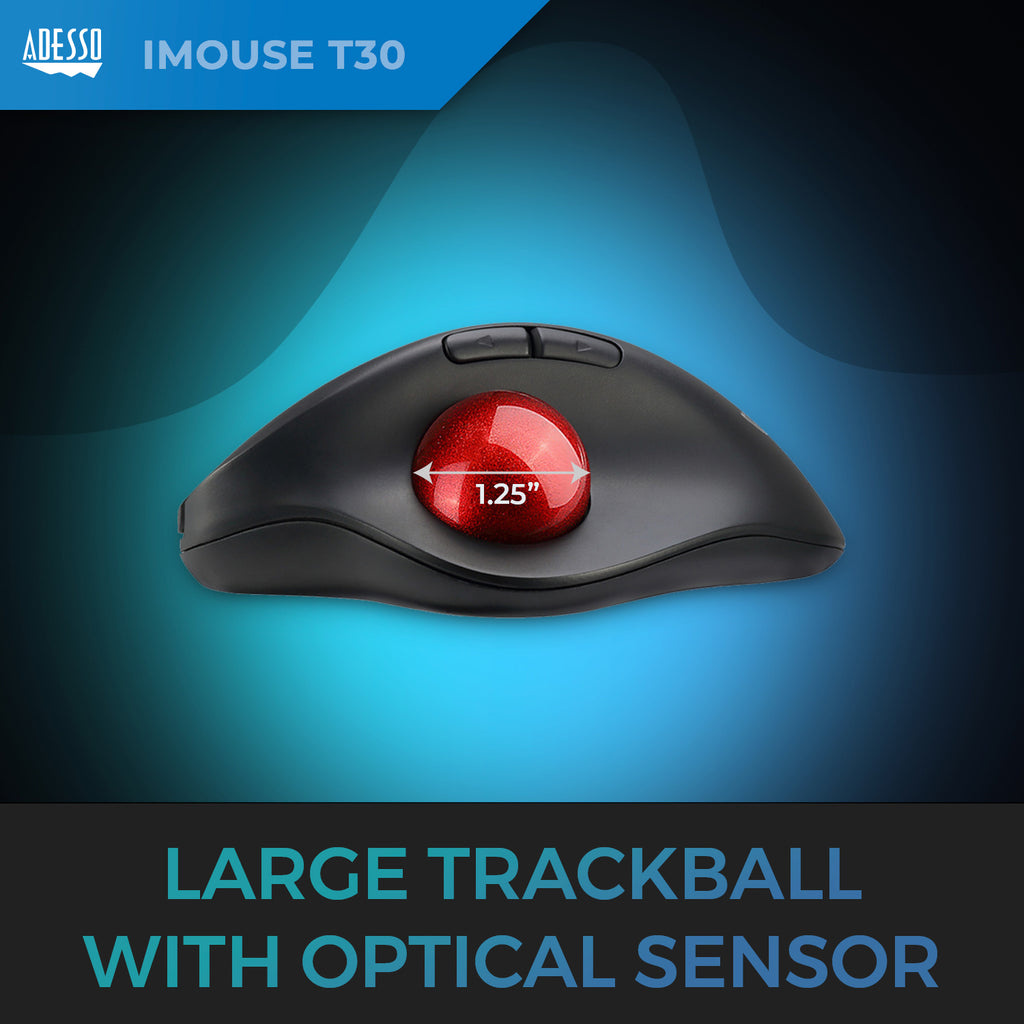 Adesso iMouse T30 Wireless Ergonomic Programmable Trackball Mouse