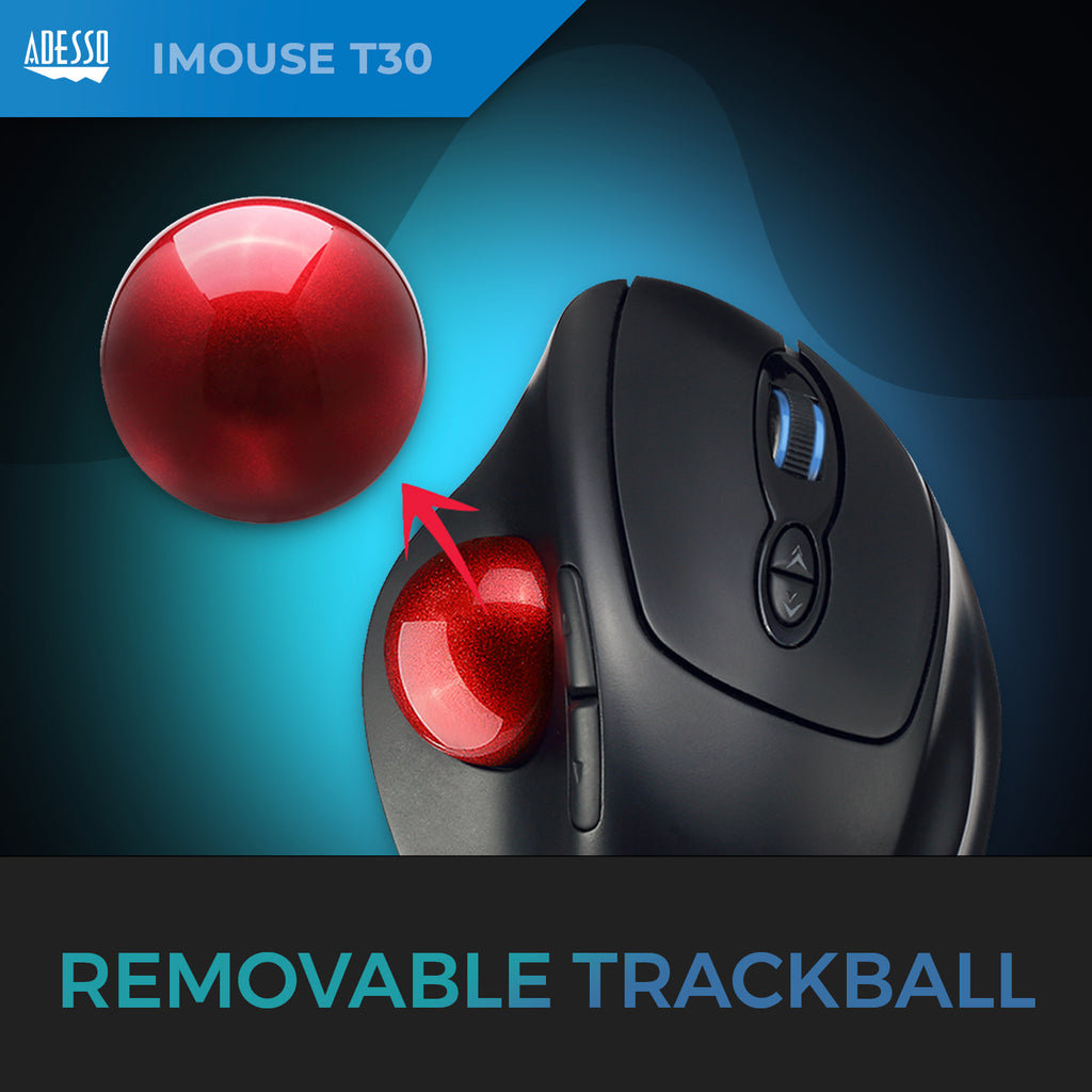 Adesso iMouse T30 Wireless Ergonomic Programmable Trackball Mouse