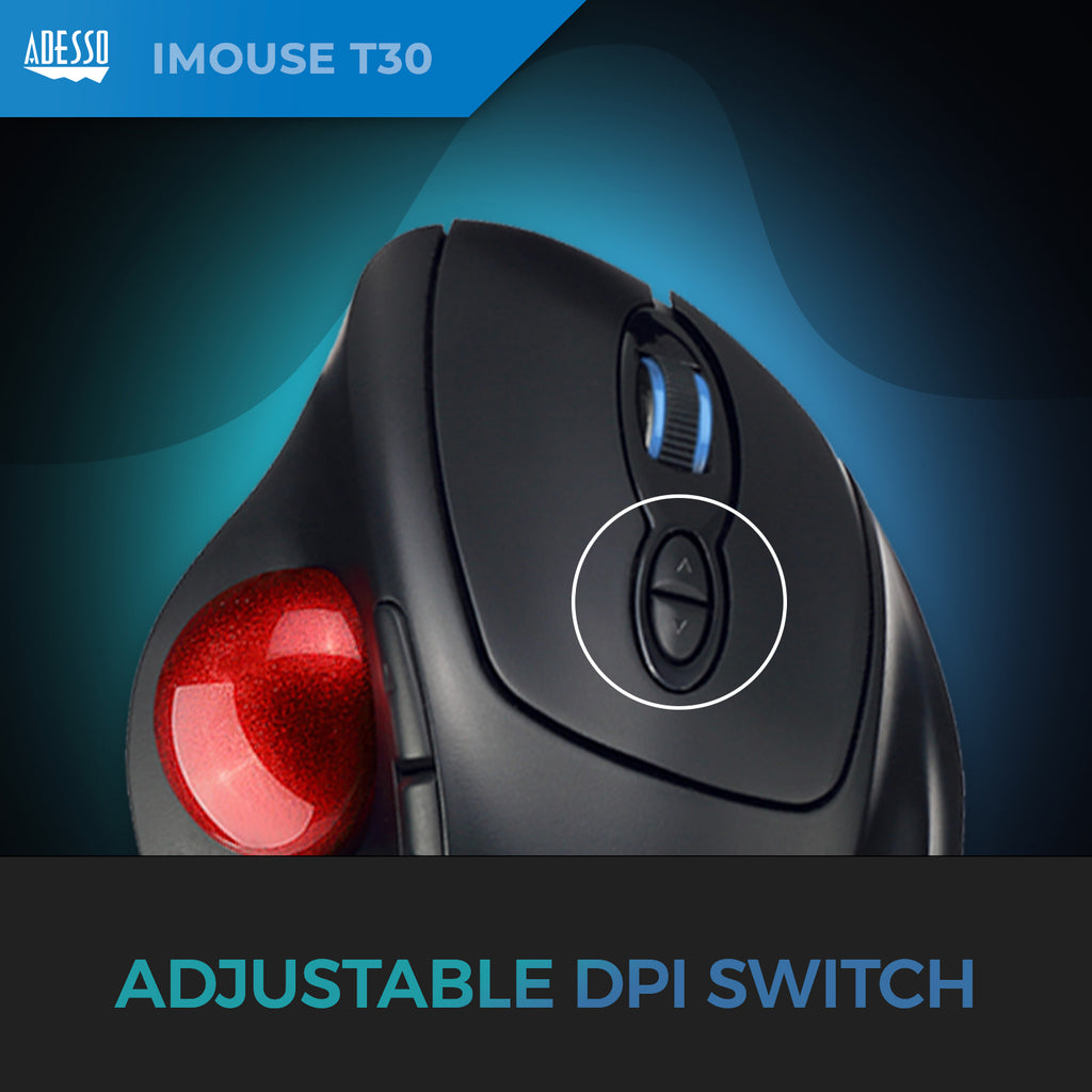 Adesso iMouse T30 Wireless Ergonomic Programmable Trackball Mouse