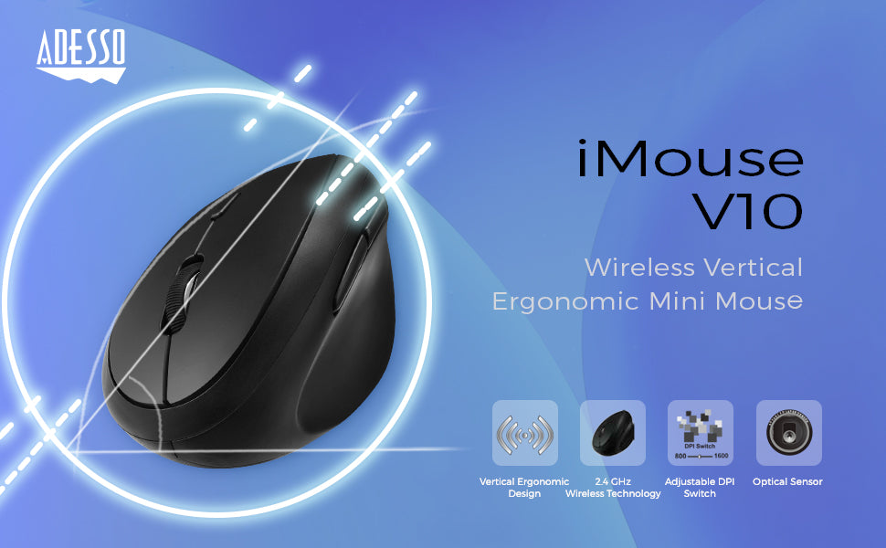 Adesso iMouse V10 Wireless Ergonomic Vertical Mini Mouse