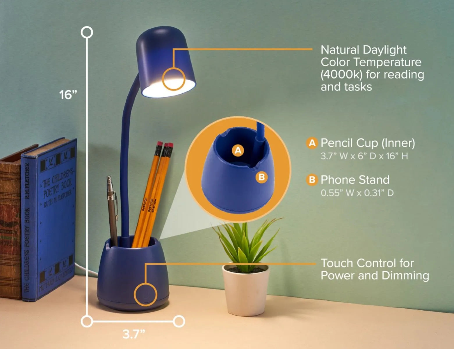 Bostitch Office Dimmable LED Desk Lamp with Storage Cup